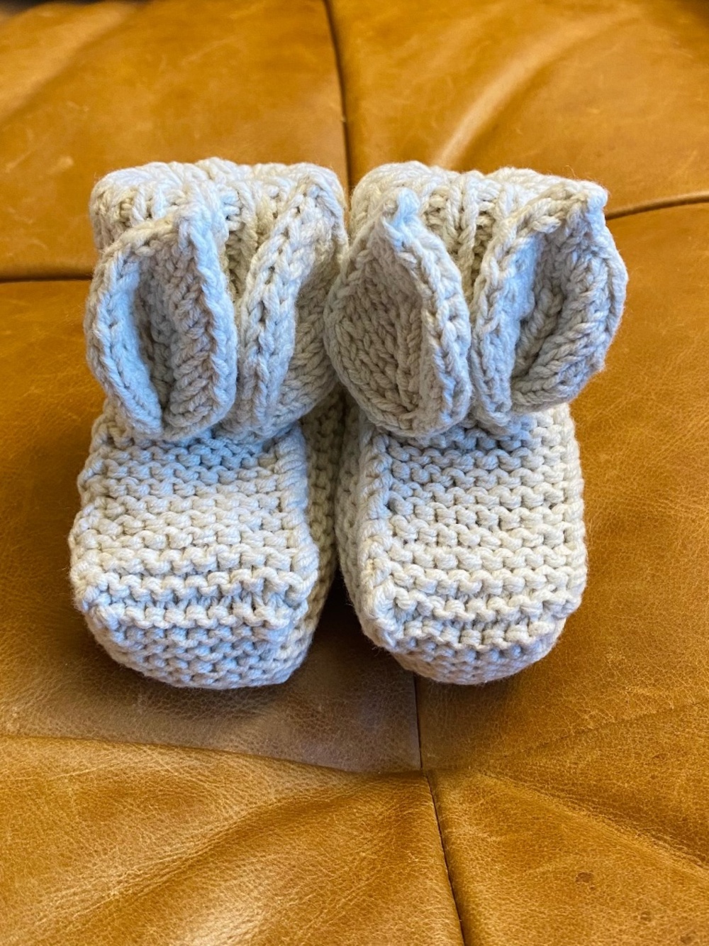 Hand Knit Newborn Booties – Soft Cotton Baby Socks (Neutral Beige)